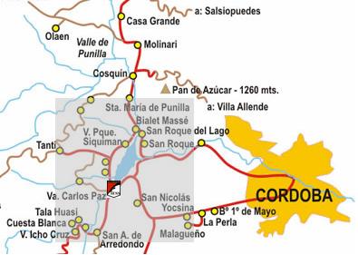 Mapa de Villa Carlos Paz y zona de influencia del IFD del IESS